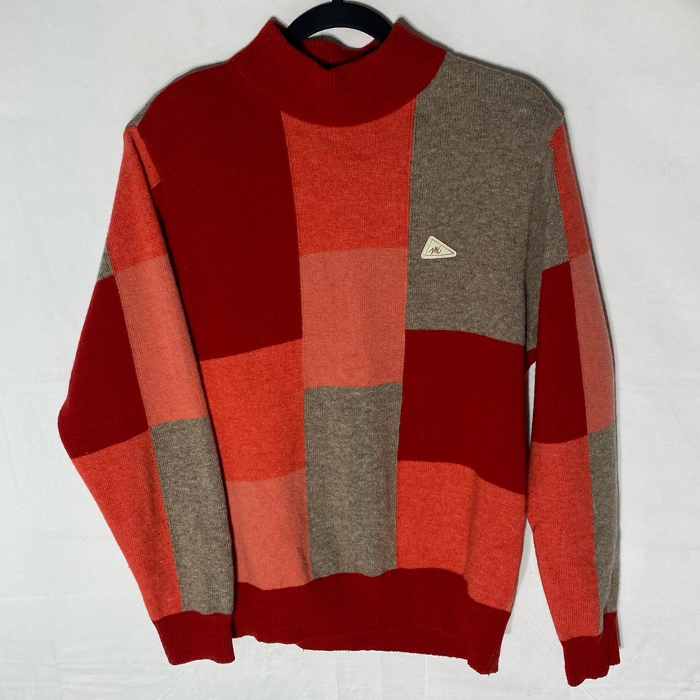 Monte Carlo Red Orange Tan Colourblock Mock Neck Sweater XS Academia Retro Dad
